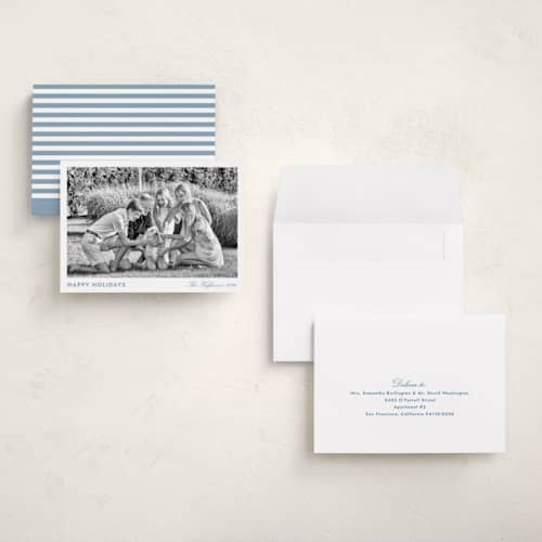 This is a lake holiday photo cards with standard by Annie Shapiro called primrose printing on recycled smooth signature in grand