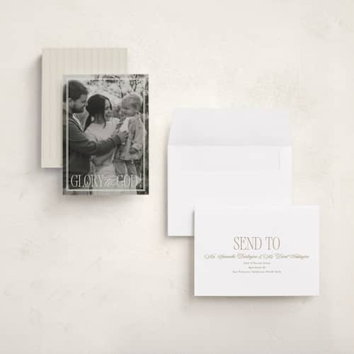This is a eggnog holiday photo cards with standard by Brianne Larsen called glory to god border printing on signature in grand