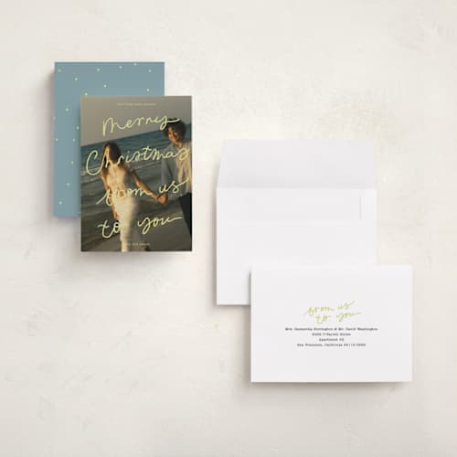 This is a citrus holiday photo cards with standard by Abbigail Lim called postcard from us printing on signature in grand