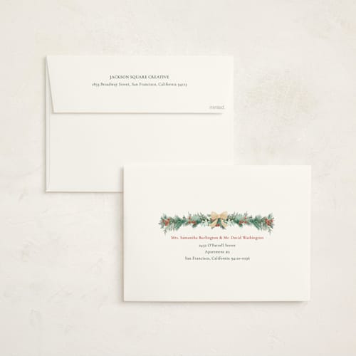 This is a vanilla holiday photo cards with standard by frau brandt called natural wreath printing on signature in grand