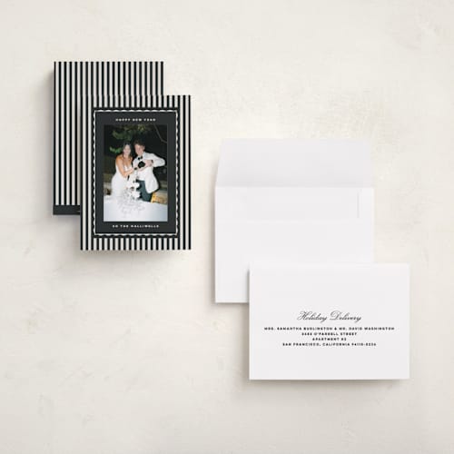 This is a midnight holiday photo cards with standard by Kristie Kern called portofino printing on signature in grand
