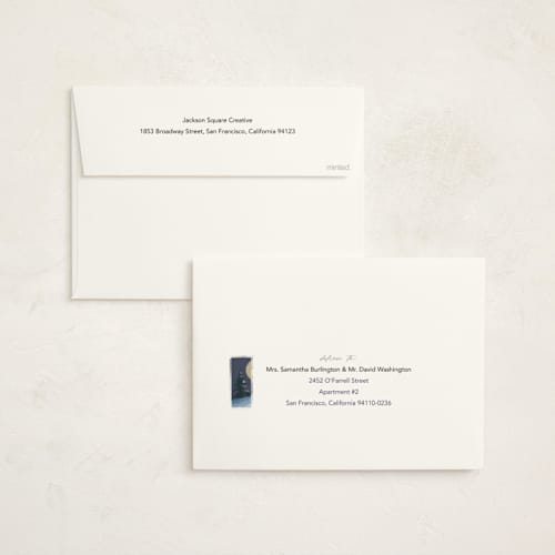 This is a navy holiday photo cards with standard by Eric Ransom called serene peace printing on signature in grand