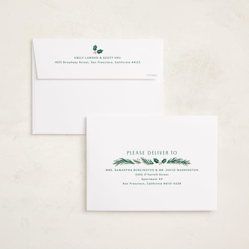 This is a sage holiday photo cards with standard by Hooray Creative called a married christmas printing on recycled smooth signature in grand