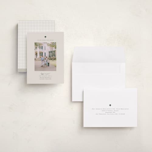 This is a linen holiday photo cards with standard by Sierra Lee called new year, new roots printing on recycled smooth signature in grand