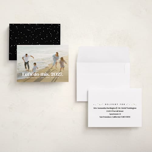 This is a snow holiday photo cards with standard by Lea Delaveris called let's do this printing on recycled smooth signature in grand