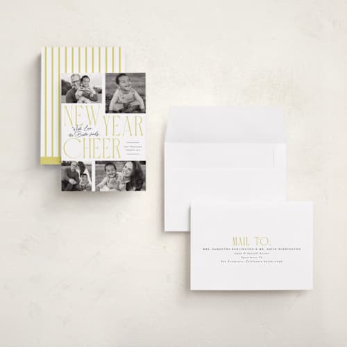 This is a lemon meringue holiday photo cards with standard by Everett Paper Goods called bold quad printing on recycled smooth signature in grand