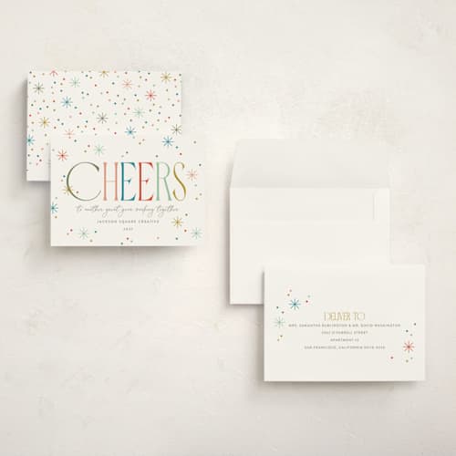 This is a confetti holiday photo cards with standard by Robert and Stella called cheers to you! printing on signature in grand