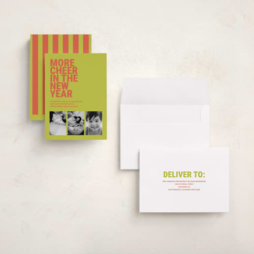 This is a citrus holiday photo cards with standard by Ashlee Townsend called more cheer printing on signature in grand