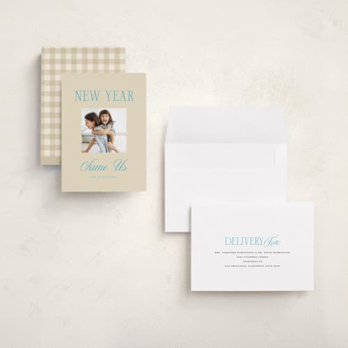 This is a surf & sand holiday photo cards with standard by Anna Elder called same us printing on signature in grand