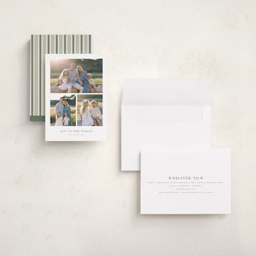 This is a cedar holiday photo cards with standard by Wildfield Paper Co called pinion printing on recycled smooth signature in grand