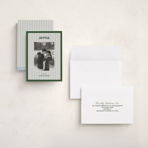 This is a evergreen holiday photo cards with standard by Kelly Watkins called classic stripes printing on signature in grand