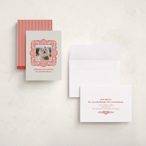 This is a berry holiday photo cards with standard by mo kelley called friendly frame printing on recycled smooth signature in grand