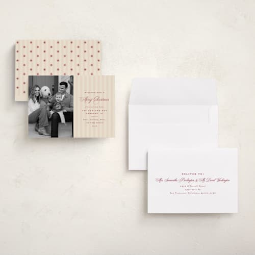 This is a stocking holiday photo cards with standard by Olivia Raufman called charming stripe printing on recycled smooth signature in grand