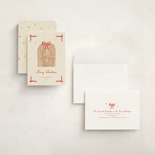 This is a scarlet holiday photo cards with standard by Sarah Rosenthal called warm gingerbread printing on signature in grand