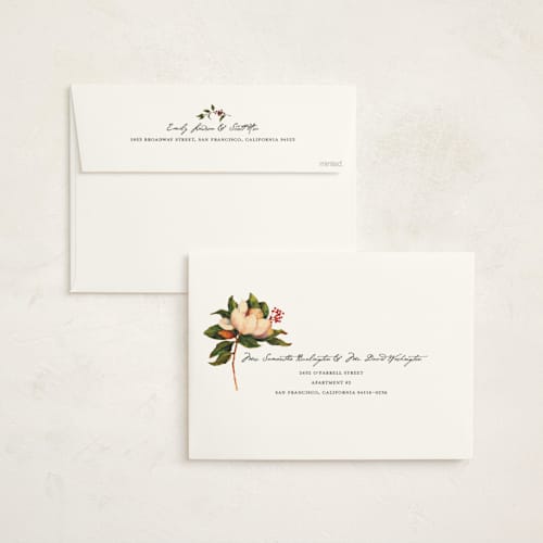 This is a wintermint holiday photo cards with standard by Wendy Keller called magnolias printing on signature in grand