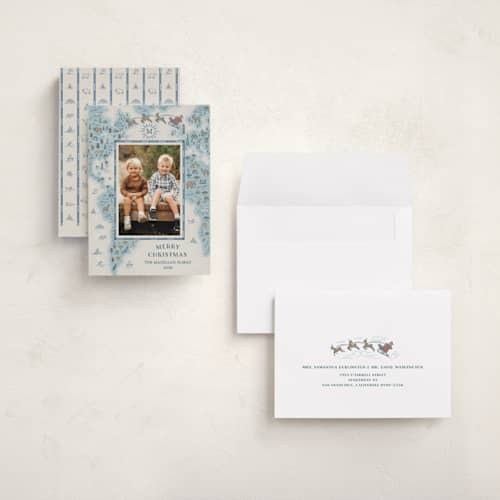 This is a ocean holiday photo cards with standard by Paper Sun Studio called santa's map printing on signature in grand