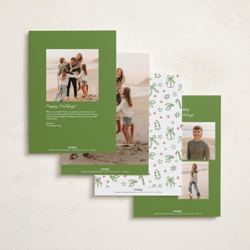 This is a pine holiday photo cards with standard by Alethea and Ruth called decking new halls drawing printing on signature in grand