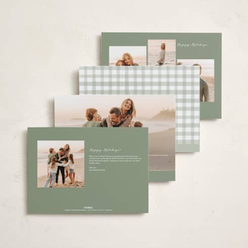 This is a spearmint holiday photo cards with standard by Emily Betts called scallop matted photo printing on signature in grand