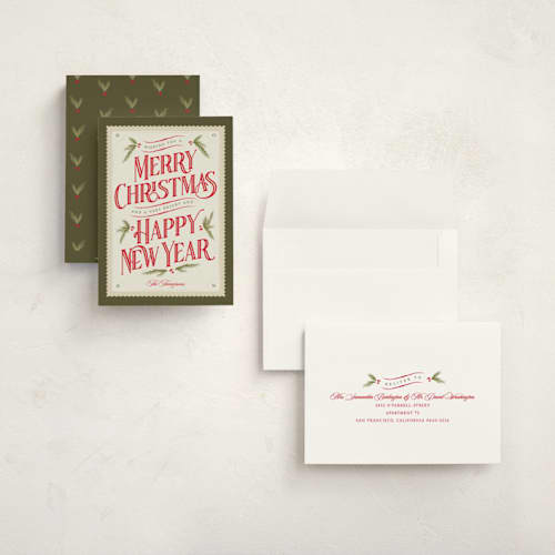 This is a pine holiday photo cards with standard by Robert and Stella called vintage postcard printing on signature in grand