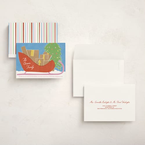 This is a sprinkles holiday photo cards with standard by Inkblot Design called sleigh landing printing on signature in grand