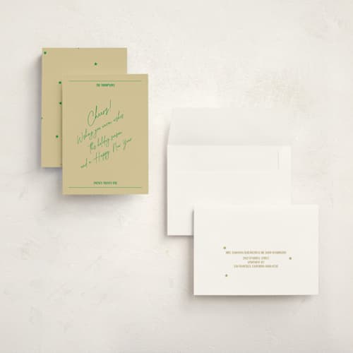 This is a jade holiday photo cards with standard by Jen Ramsey called holiday note printing on signature in grand