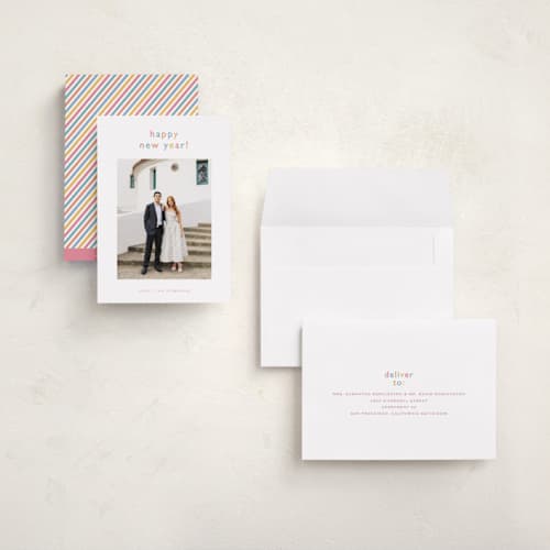 This is a rainbow holiday photo cards with standard by Carolyn MacLaren called smoothie printing on signature in grand