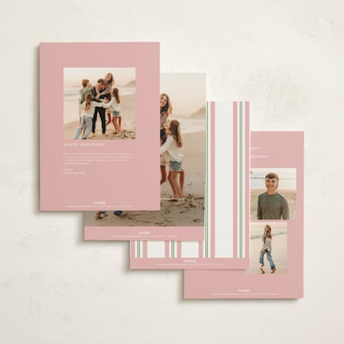 This is a winter rose holiday photo cards with standard by Susan Zinader called poinsettia stripe wallpaper printing on signature in grand