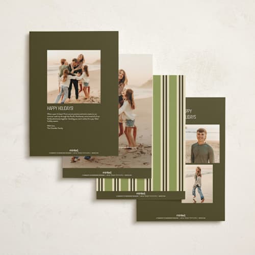 This is a olive holiday photo cards with standard by Susan Zinader called stylish script printing on signature in grand