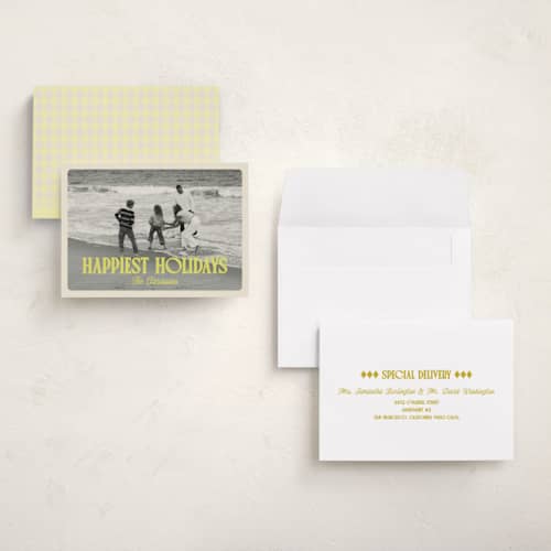 This is a sunshine holiday photo cards with standard by chocomocacino called modjeska printing on signature in grand