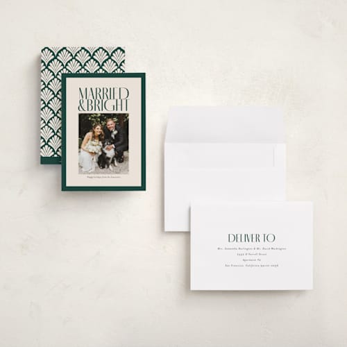 This is a spruce holiday photo cards with standard by Ekko Studio called married & bright printing on recycled smooth signature in grand