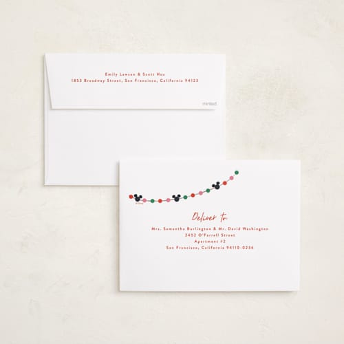 This is a frosting holiday photo cards with standard by Annie Holmquist called disney's mickey mouse garland printing on recycled smooth signature in grand