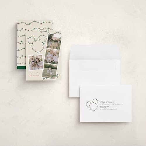 This is a gumdrop holiday photo cards with standard by Sarah Hawkins Designs called disney's mickey glowing lights printing on recycled smooth signature in grand