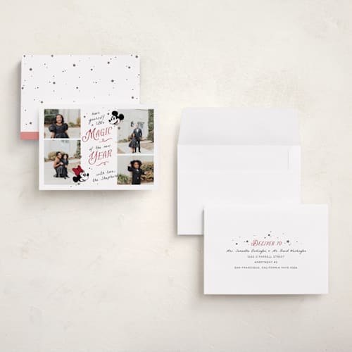 This is a cherry holiday photo cards with standard by letterfix called disney's mickey minnie magical season printing on recycled smooth signature in grand