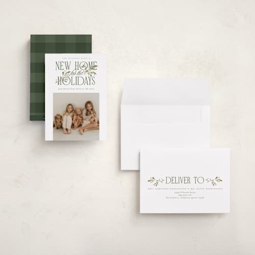 This is a wreath holiday photo cards with standard by Erin L. Wilson called hearth garland printing on recycled smooth signature in grand