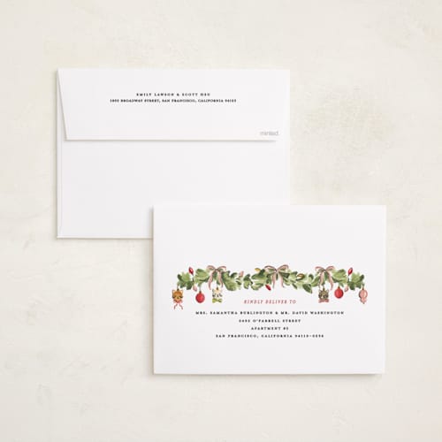 This is a pine holiday photo cards with standard by Sarah Knight called meowy christmas printing on recycled smooth signature in grand