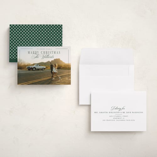 This is a mistletoe holiday photo cards with standard by Keen Peachy called marry christmas printing on recycled smooth signature in grand