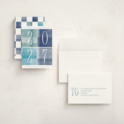 This is a frost holiday photo cards with standard by Robert and Stella called bright & happy printing on signature in grand