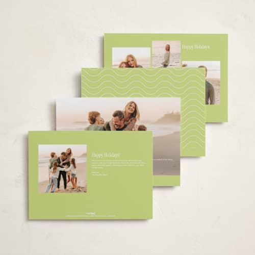 This is a lime holiday photo cards with standard by Hattie and Jane called squiggle giggle printing on signature in grand
