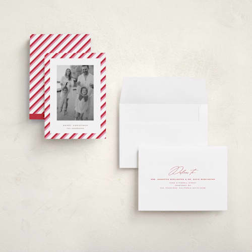 This is a candy cane holiday photo cards with standard by Yuliya Evseeva called candy frame printing on recycled smooth signature in grand