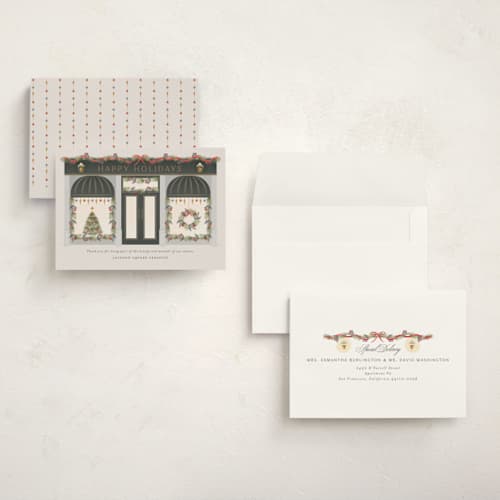 This is a wreath holiday photo cards with standard by Ana de Sousa called season’s greetings storefront printing on signature in grand