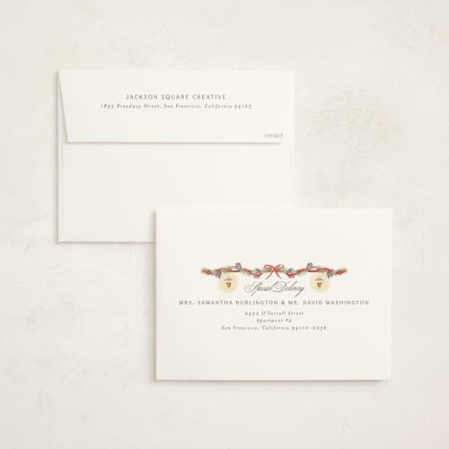 This is a wreath holiday photo cards with standard by Ana de Sousa called season’s greetings storefront printing on signature in grand