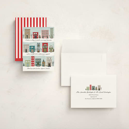 This is a north pole holiday photo cards with standard by Heather Schertzer called village printing on signature in grand