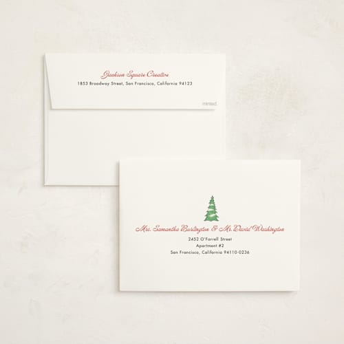 This is a cherry holiday photo cards with standard by Becky Nimoy called quaint town square printing on signature in grand