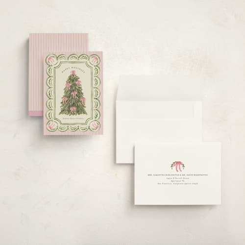 This is a peony holiday photo cards with standard by Chris Griffith called holiday bow tree printing on signature in grand