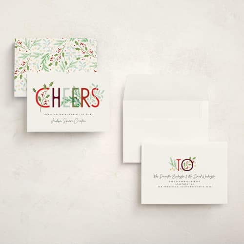 This is a fern holiday photo cards with standard by Alethea and Ruth called simple cheers printing on signature in grand