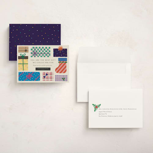 This is a festive holiday photo cards with standard by lulu and isabelle called the best gift printing on signature in grand