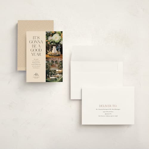 This is a vanilla holiday photo cards with standard by Kamala Nahas called you made our year printing on recycled smooth signature in grand