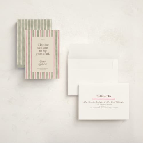 This is a winter rose holiday photo cards with standard by Creo Study called preppy gratitude printing on signature in grand