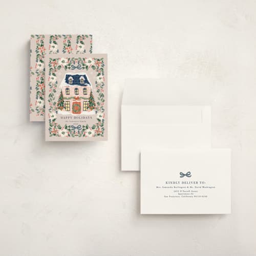 This is a winter rose holiday photo cards with standard by Petra Kern called little housey printing on signature in grand