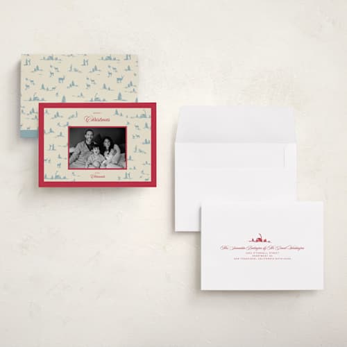 This is a blue spruce holiday photo cards with standard by Jen Ramsey called christmas forest printing on signature in grand